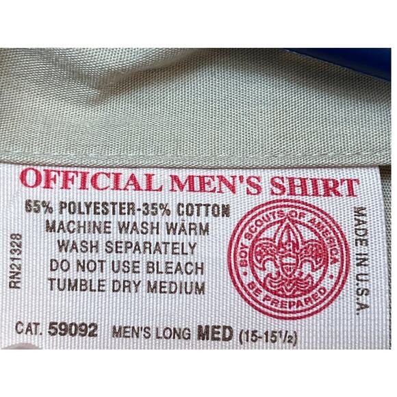 Boy Scotts of America Mens Med Long Tan Long Sleeve Button Up Shirt with Patches - Picture 2 of 8